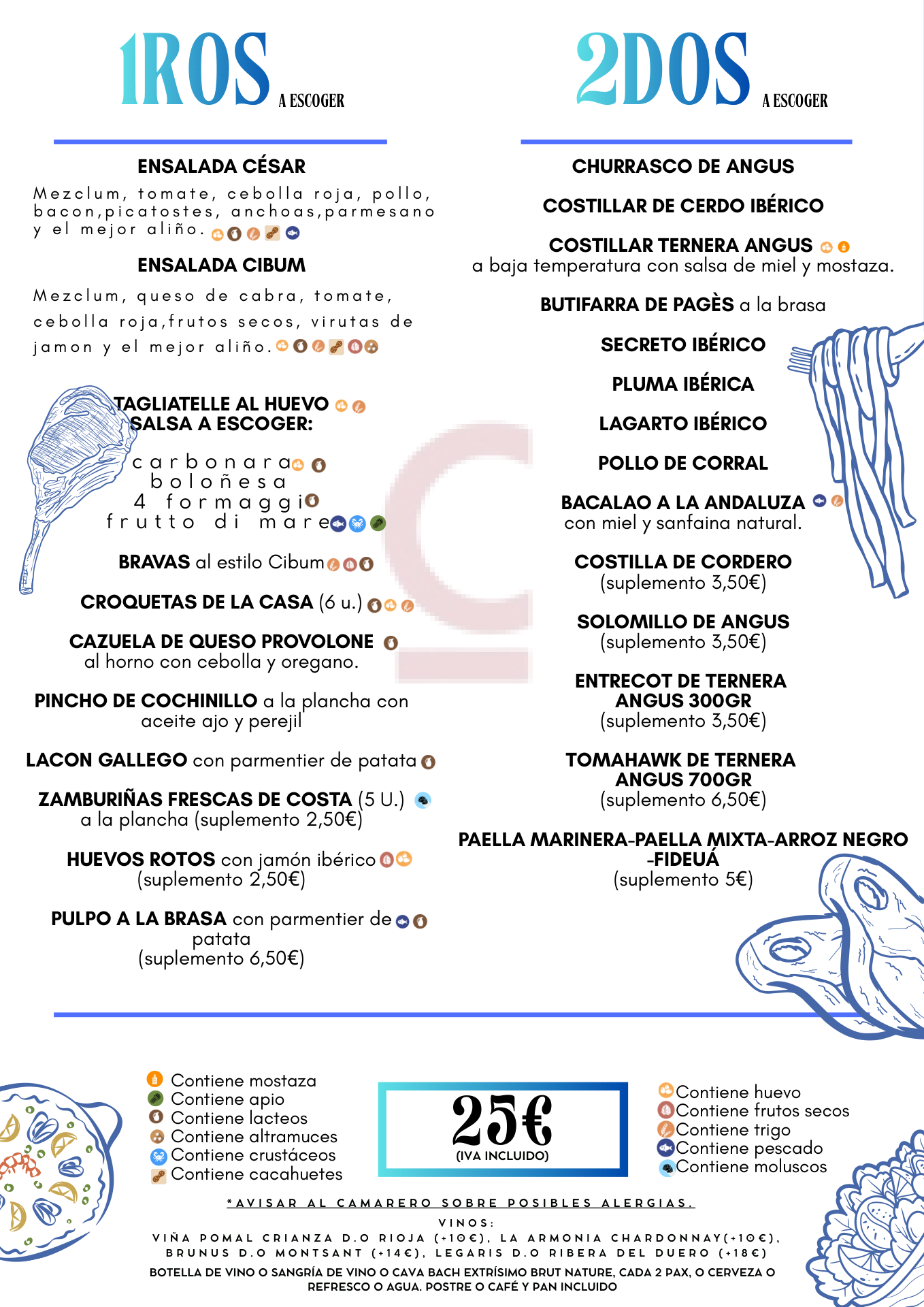 Previsualización menú de noche viernes y sábado